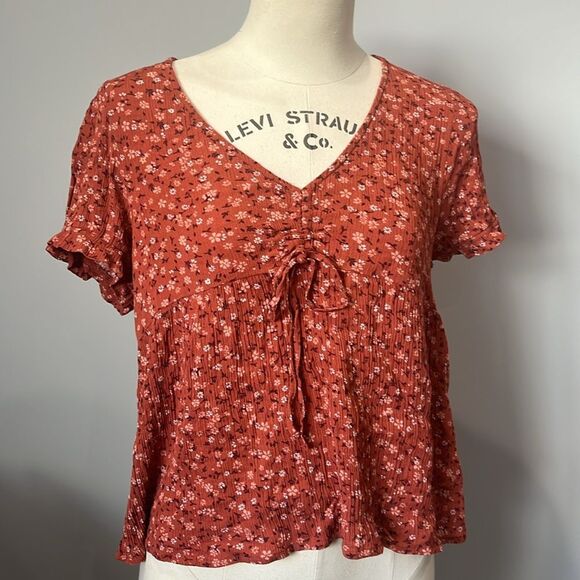 Hippie Rose Floral Rust V-Neck Top - Picture 2 of 4